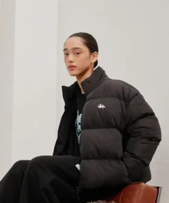 Graffiti Stussy Puffer Jacket Black