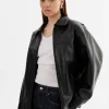 Lamarque THEIA Black Leather Oversized Bomber Jacket women
