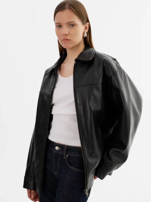 Lamarque THEIA Black Leather Oversized Bomber Jacket women
