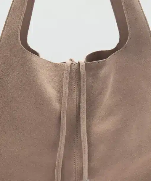 Mango Beige Suede Leather Shopper Bag