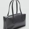 Mango Quilted Leather Shoulder Gray Bag