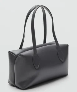 Mango Quilted Leather Shoulder Gray Bag