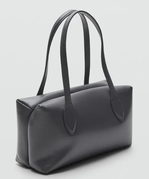 Mango Quilted Leather Shoulder Gray Bag