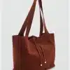Maroon Suede Leather Shopper Bag