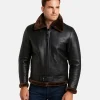 Mens Brown Shearling Black Leather Bomber Jacket