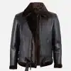 Men's Brown Shearling Black Leather Bomber Jacket