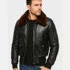 Men’s Classic Black Leather Shearling G1 Aviator Flying Jacket
