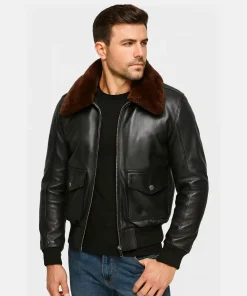 Men’s Classic Black Leather Shearling G1 Aviator Flying Jacket