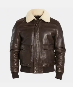 Mens Classic Brown Sheepskin Aviator Jacket