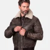 Mens Fellfoot Shearling Leather Chocolate Brown Aviator Jacket
