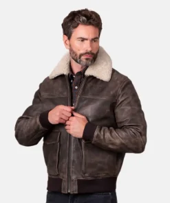 Mens Fellfoot Shearling Leather Chocolate Brown Aviator Jacket