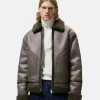 Mens Zara Classic Green Shearling Coffee Brown Leather Aviator Fur Bomber Jacket