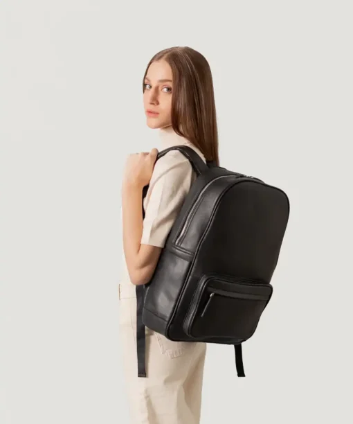 The Philos Black Leather Backpack Women
