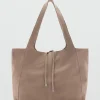 Women Beige Suede Leather Shopper Bag