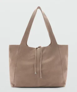 Women Beige Suede Leather Shopper Bag