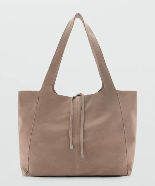 Women Beige Suede Leather Shopper Bag