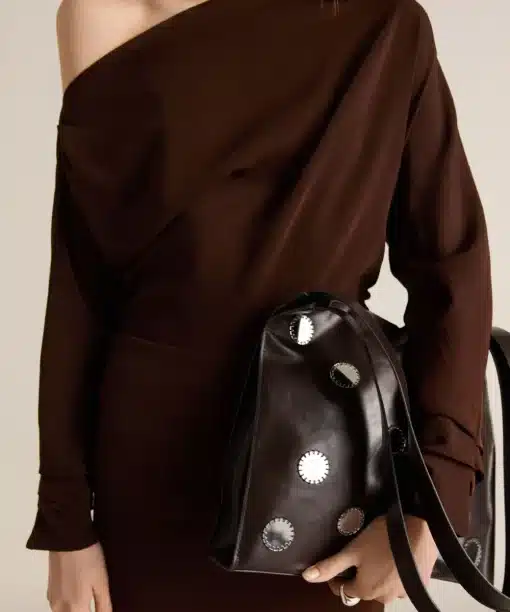 Women Brown Double-Handle Bag With Mirrors