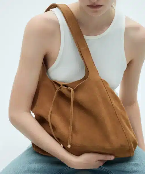 Women Brown Suede Leather Shopper Bag