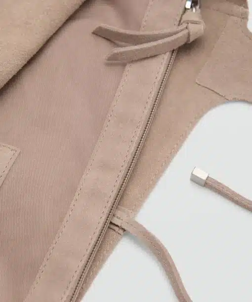 Women Mango Beige Suede Leather Shopper Bag