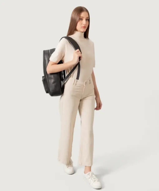 Women The Philos Black Leather Backpack