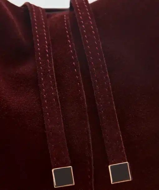 Women maroon Suede Leather Bowling Handbag