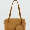 Women's Small Brown Suede Leather Bowling Handbag