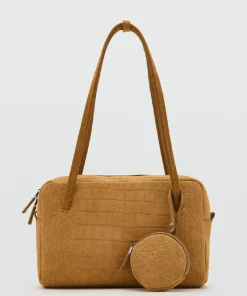 Women's Small Brown Suede Leather Bowling Handbag