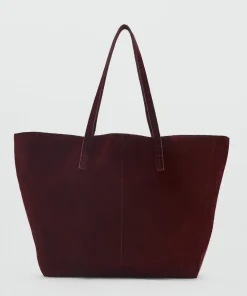 Women's maroon Suede Leather Bowling Handbag