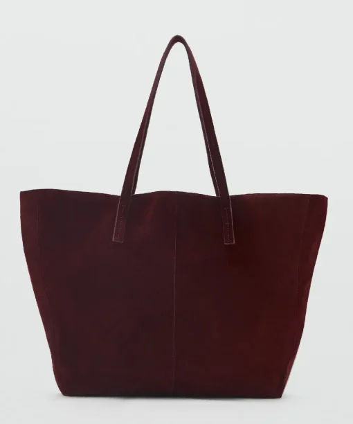 Women's maroon Suede Leather Bowling Handbag