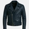 biker leather front jacket blue