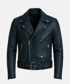 biker leather front jacket blue