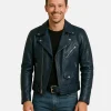 biker leather model boy jacket blue