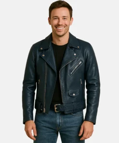 biker leather model boy jacket blue