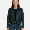 biker leather model jacket blue