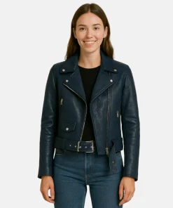 biker leather model jacket blue