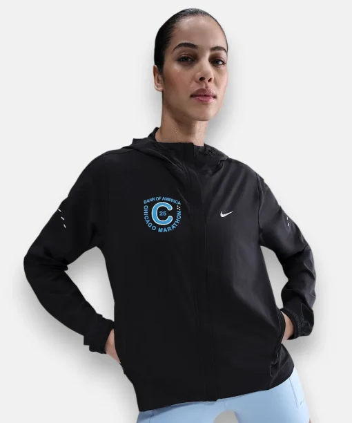 windbreaker chicago marathon black jacket 2025 women- front close up