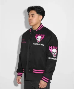 Celebrate the two-time tag team champions Bret Hitman Hart Foundation Black Varsity Jacket!