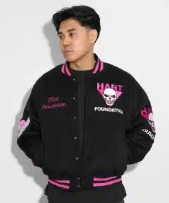HartFoundationBlackVarsityJacket WWE