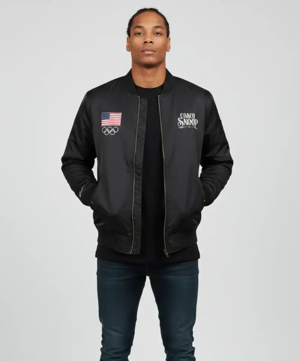 Mitchell & Ness Team USA Coach Snoop Black Satin Bomber Jacket